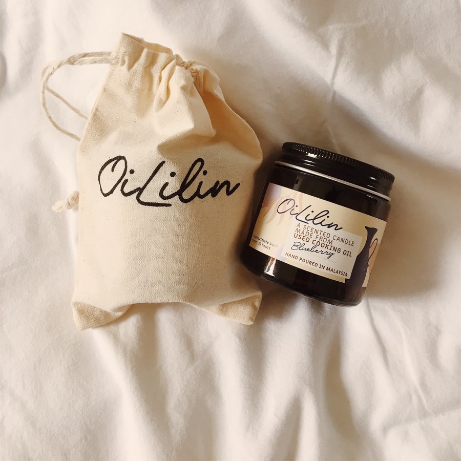 Blueberry Candle, a scented candle made from used cooking oil