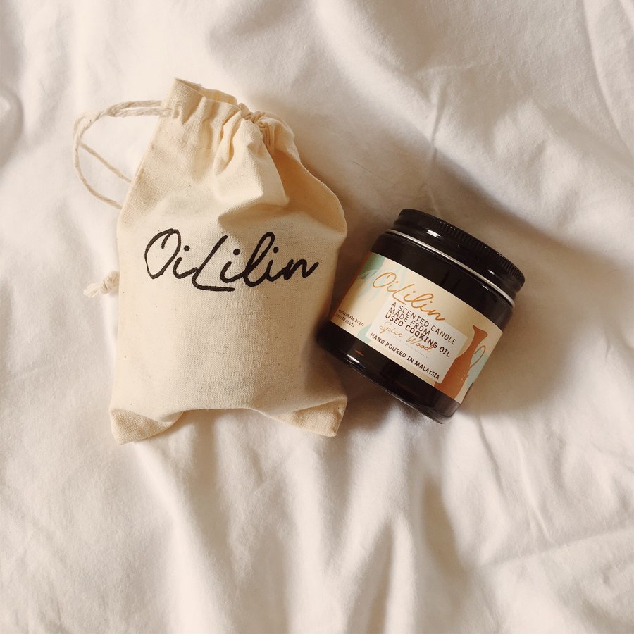 Spice Wood Candle, a scented candle made from used cooking oil